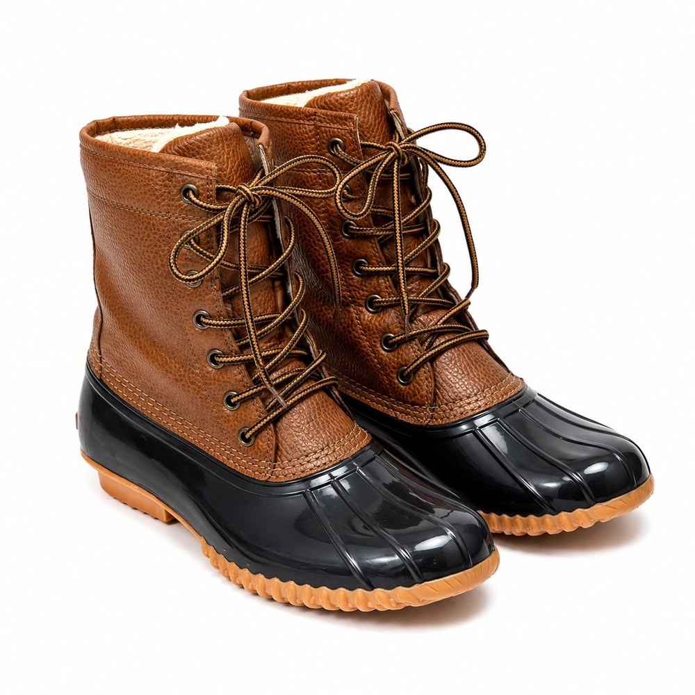 Sporto Dakota Pebble Duck Boots 7M Brown Black Faux Fur Lace Up Waterproof Style